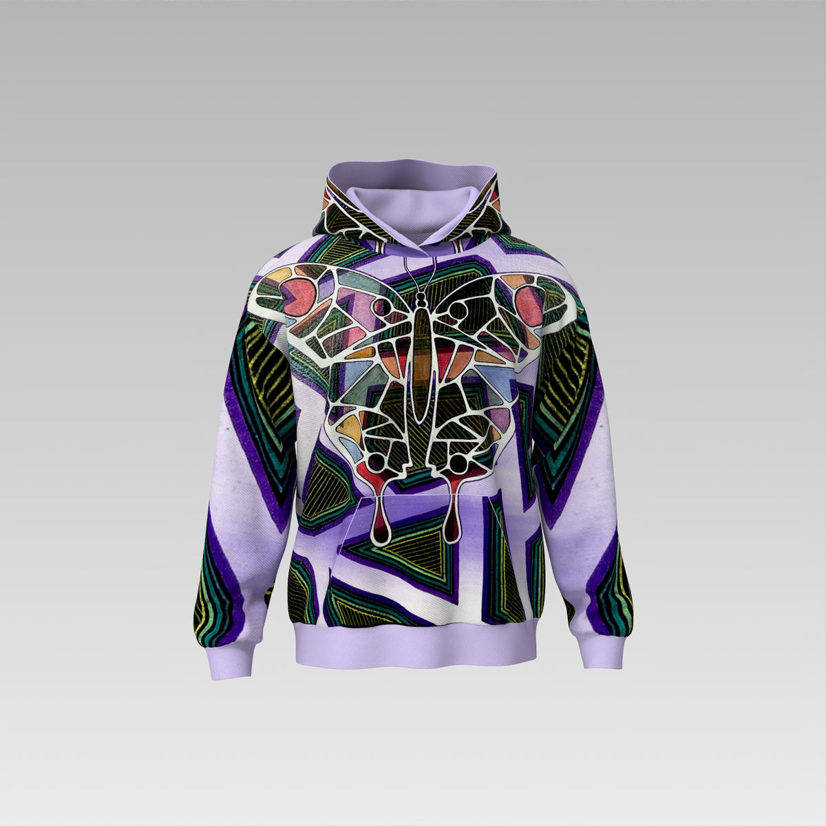 Night Garden lilac butterfly hoodie front view