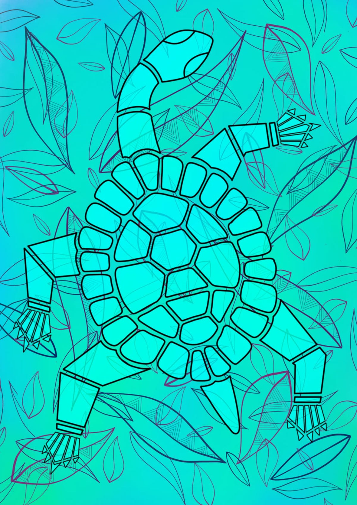 Teal turtle art