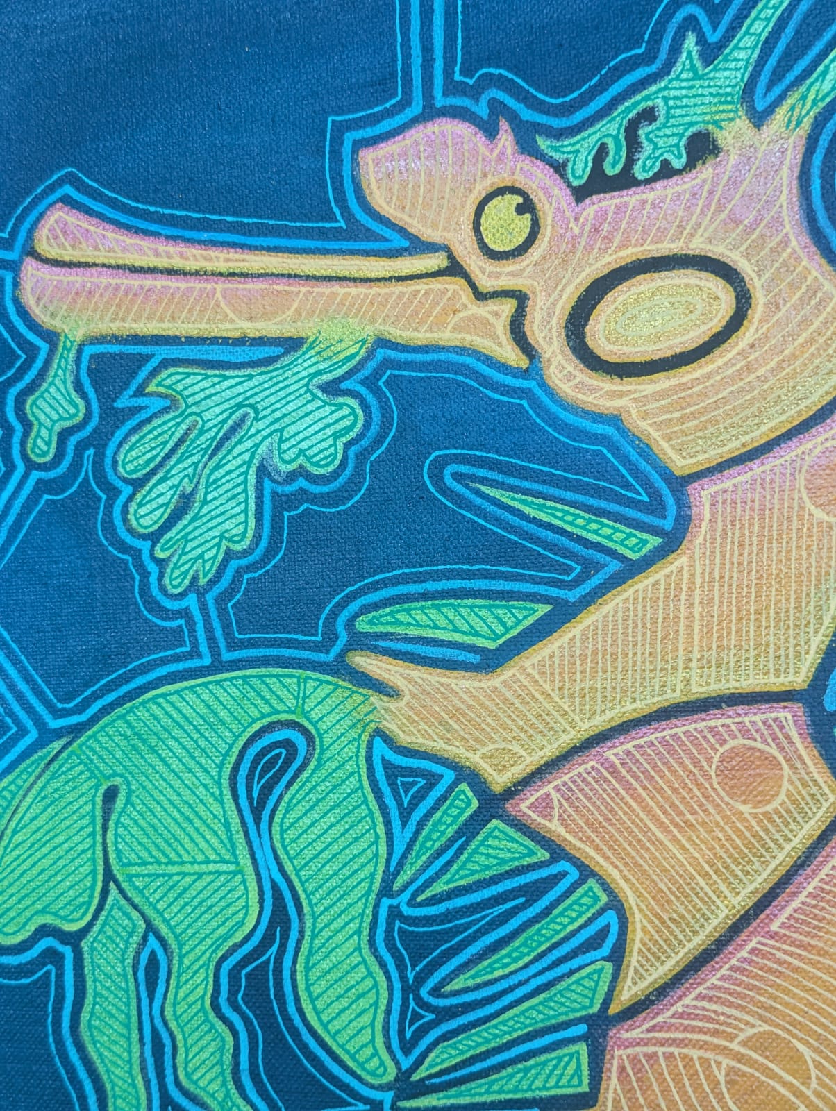 Close-up of flowing line-work artwork
